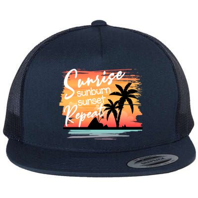 Sunrise Sunburn Sunset Repeat Beach Saying Cool Gift Flat Bill Trucker Hat