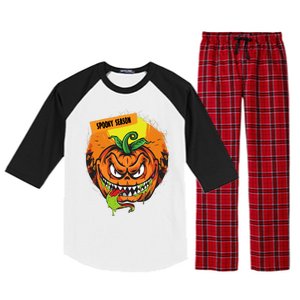 Spooky Season Scary Halloween Pumpkin Raglan Sleeve Pajama Set