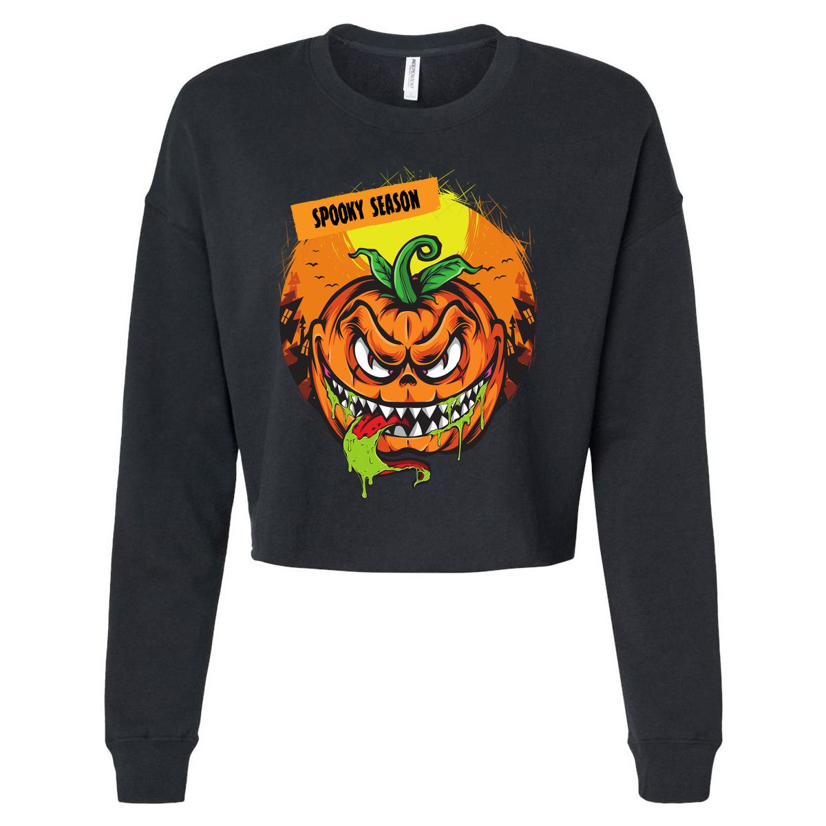 Spooky Season Scary Halloween Pumpkin Cropped Pullover Crew