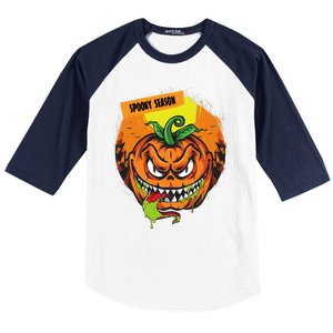 Spooky Season Scary Halloween Pumpkin Baseball Sleeve Shirt