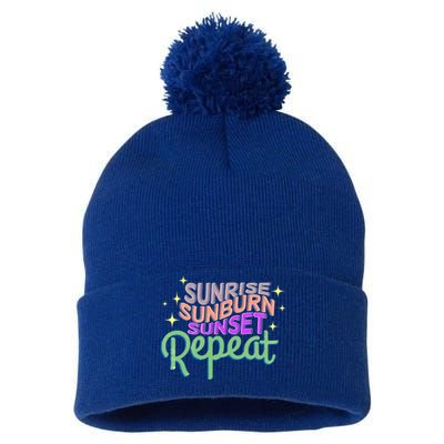 Sunrise Sunburn Sunset Repeat Beach Summer Gift Pom Pom 12in Knit Beanie