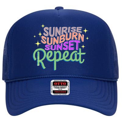 Sunrise Sunburn Sunset Repeat Beach Summer Gift High Crown Mesh Back Trucker Hat