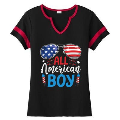 Sunglasses Stars Stripes All American Boy Freedom USA Ladies Halftime Notch Neck Tee