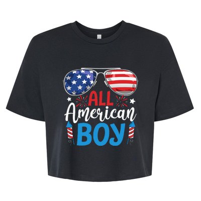 Sunglasses Stars Stripes All American Boy Freedom USA Bella+Canvas Jersey Crop Tee