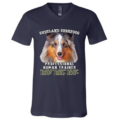 Shetland Sheepdog Sheltie Merle Professional Human Trainer Cute Dog V-Neck T-Shirt