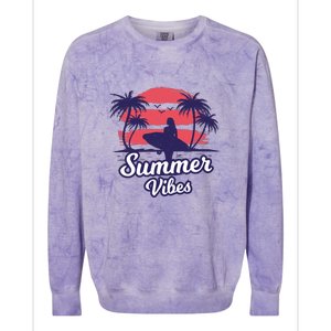 Surfing Sunset Summer Vibes Palm Beach Gift Colorblast Crewneck Sweatshirt