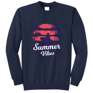 Surfing Sunset Summer Vibes Palm Beach Gift Tall Sweatshirt