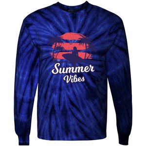 Surfing Sunset Summer Vibes Palm Beach Gift Tie-Dye Long Sleeve Shirt