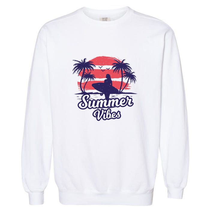 Surfing Sunset Summer Vibes Palm Beach Gift Garment-Dyed Sweatshirt