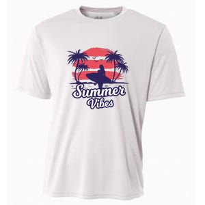 Surfing Sunset Summer Vibes Palm Beach Gift Cooling Performance Crew T-Shirt