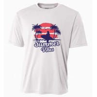 Surfing Sunset Summer Vibes Palm Beach Gift Cooling Performance Crew T-Shirt