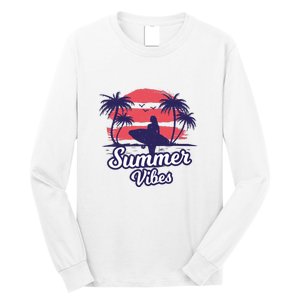 Surfing Sunset Summer Vibes Palm Beach Gift Long Sleeve Shirt