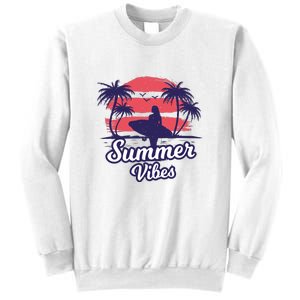 Surfing Sunset Summer Vibes Palm Beach Gift Sweatshirt