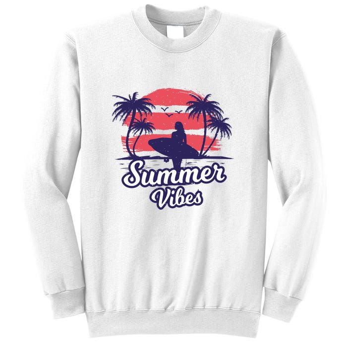 Surfing Sunset Summer Vibes Palm Beach Gift Sweatshirt