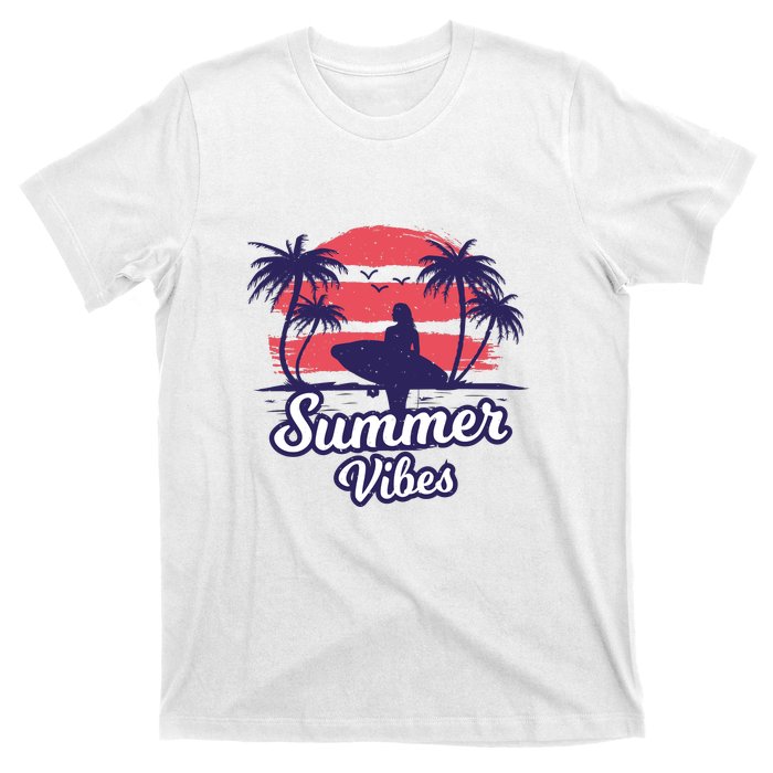 Surfing Sunset Summer Vibes Palm Beach Gift T-Shirt