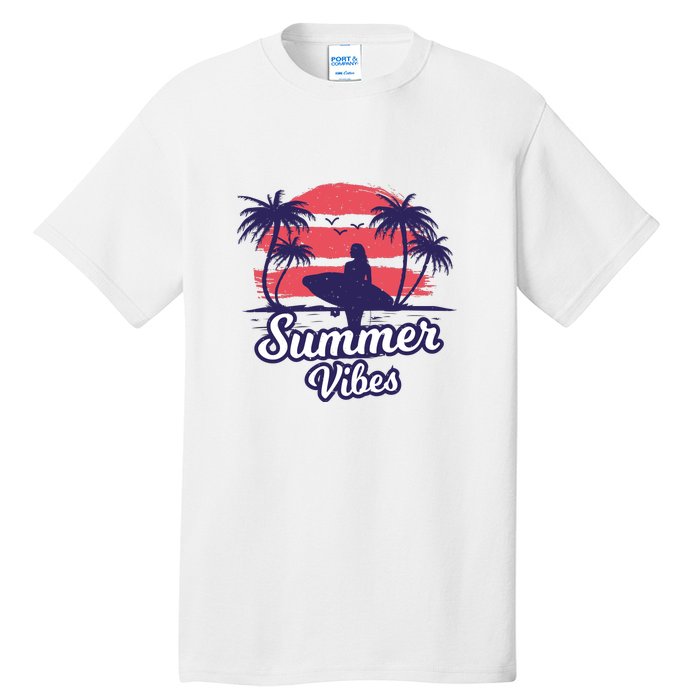 Surfing Sunset Summer Vibes Palm Beach Gift Tall T-Shirt