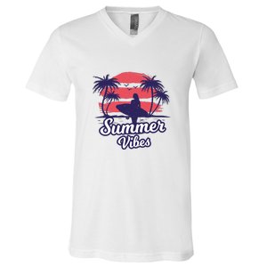 Surfing Sunset Summer Vibes Palm Beach Gift V-Neck T-Shirt