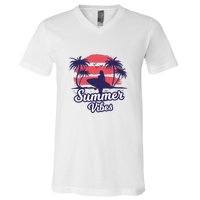 Surfing Sunset Summer Vibes Palm Beach Gift V-Neck T-Shirt