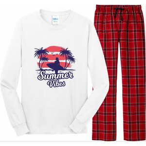 Surfing Sunset Summer Vibes Palm Beach Gift Long Sleeve Pajama Set