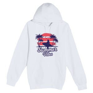 Surfing Sunset Summer Vibes Palm Beach Gift Premium Pullover Hoodie