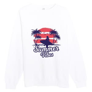 Surfing Sunset Summer Vibes Palm Beach Gift Premium Crewneck Sweatshirt