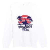 Surfing Sunset Summer Vibes Palm Beach Gift Premium Crewneck Sweatshirt