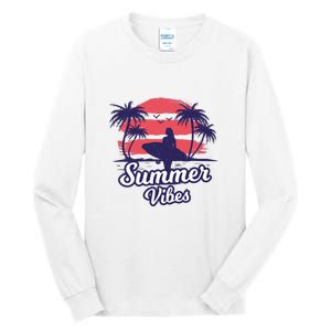 Surfing Sunset Summer Vibes Palm Beach Gift Tall Long Sleeve T-Shirt