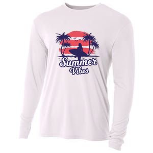 Surfing Sunset Summer Vibes Palm Beach Gift Cooling Performance Long Sleeve Crew