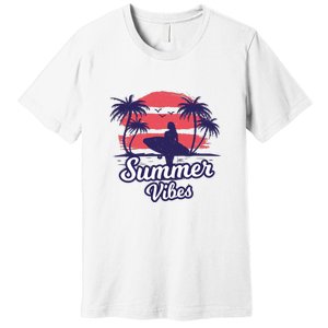 Surfing Sunset Summer Vibes Palm Beach Gift Premium T-Shirt