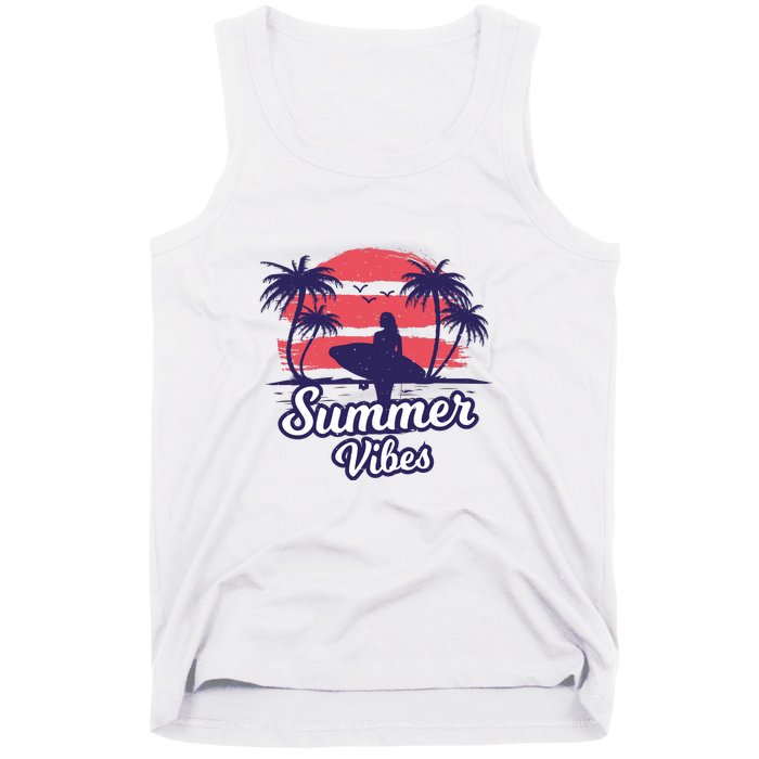 Surfing Sunset Summer Vibes Palm Beach Gift Tank Top