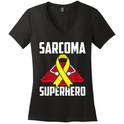 Sarcoma Superhero Survivor Warrior Chemo Fighter Women's V-Neck T-Shirt