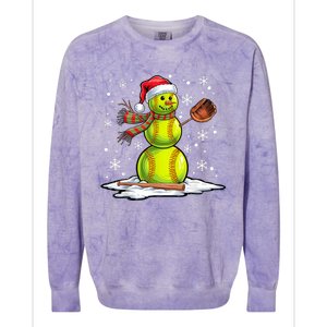 Softball Snowman Softball Player Santa Hat Christmas Funny Colorblast Crewneck Sweatshirt