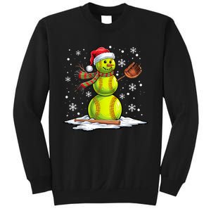 Softball Snowman Softball Player Santa Hat Christmas Funny Sweatshirt