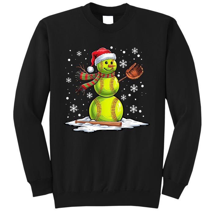 Softball Snowman Softball Player Santa Hat Christmas Funny Sweatshirt