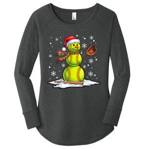 Softball Snowman Softball Player Santa Hat Christmas Funny Women's Perfect Tri Tunic Long Sleeve Shirt