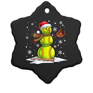 Softball Snowman Softball Player Santa Hat Christmas Funny Ceramic Star Ornament