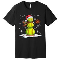 Softball Snowman Softball Player Santa Hat Christmas Funny Premium T-Shirt