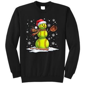 Softball Snowman Softball Player Santa Hat Christmas Funny Tall Sweatshirt