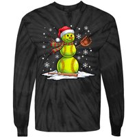 Softball Snowman Softball Player Santa Hat Christmas Funny Tie-Dye Long Sleeve Shirt