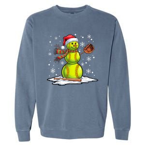 Softball Snowman Softball Player Santa Hat Christmas Funny Garment-Dyed Sweatshirt