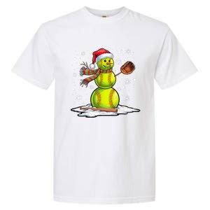 Softball Snowman Softball Player Santa Hat Christmas Funny Garment-Dyed Heavyweight T-Shirt