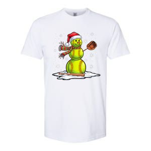 Softball Snowman Softball Player Santa Hat Christmas Funny Softstyle CVC T-Shirt