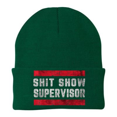 Shit Show Supervisor Sarcastic Distressed Knit Cap Winter Beanie