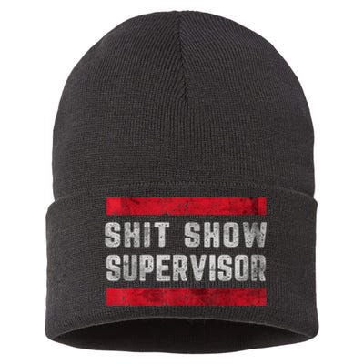 Shit Show Supervisor Sarcastic Distressed Sustainable Knit Beanie