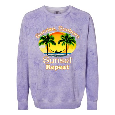 Sunrise Sunburn Sunset Repeat Funny Beach Summer Great Gift Colorblast Crewneck Sweatshirt