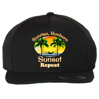 Sunrise Sunburn Sunset Repeat Funny Beach Summer Great Gift Wool Snapback Cap