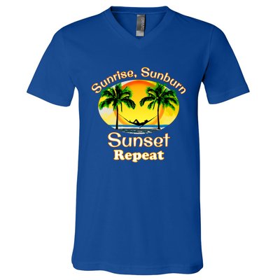 Sunrise Sunburn Sunset Repeat Funny Beach Summer Great Gift V-Neck T-Shirt