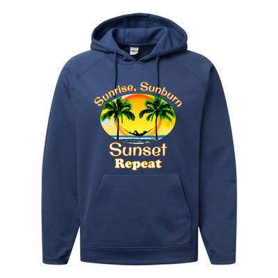 Sunrise Sunburn Sunset Repeat Funny Beach Summer Great Gift Performance Fleece Hoodie