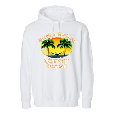 Sunrise Sunburn Sunset Repeat Funny Beach Summer Great Gift Garment-Dyed Fleece Hoodie