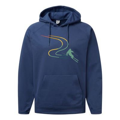 Skiing Ski Snow Heartbeat Retro Meaningful Gift Performance Fleece Hoodie